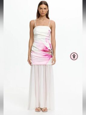 significant other jamila white & pink floral print sheer skirt maxi dress size 4